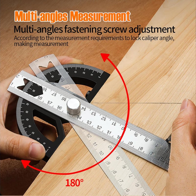 kurras Protractors Angle Ruler Angle Finder Ruler Machinist Protractor Angle Measuring Tool 12-Inch Woodworking Ruler for Woodworking/Carpenter/Construction/Measurement/Hobbyists - Image 2